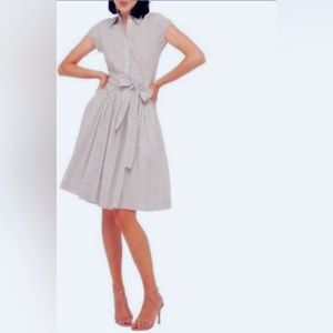 Norma Kamali  Dropped Waist Button Front A-line Midi Dress in Mattress Tick